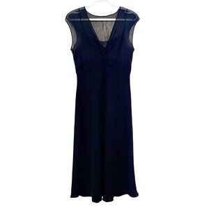Jones New York Black Sleeveless Dress Sheer Silk Overlay & Ruched Waist Size 8